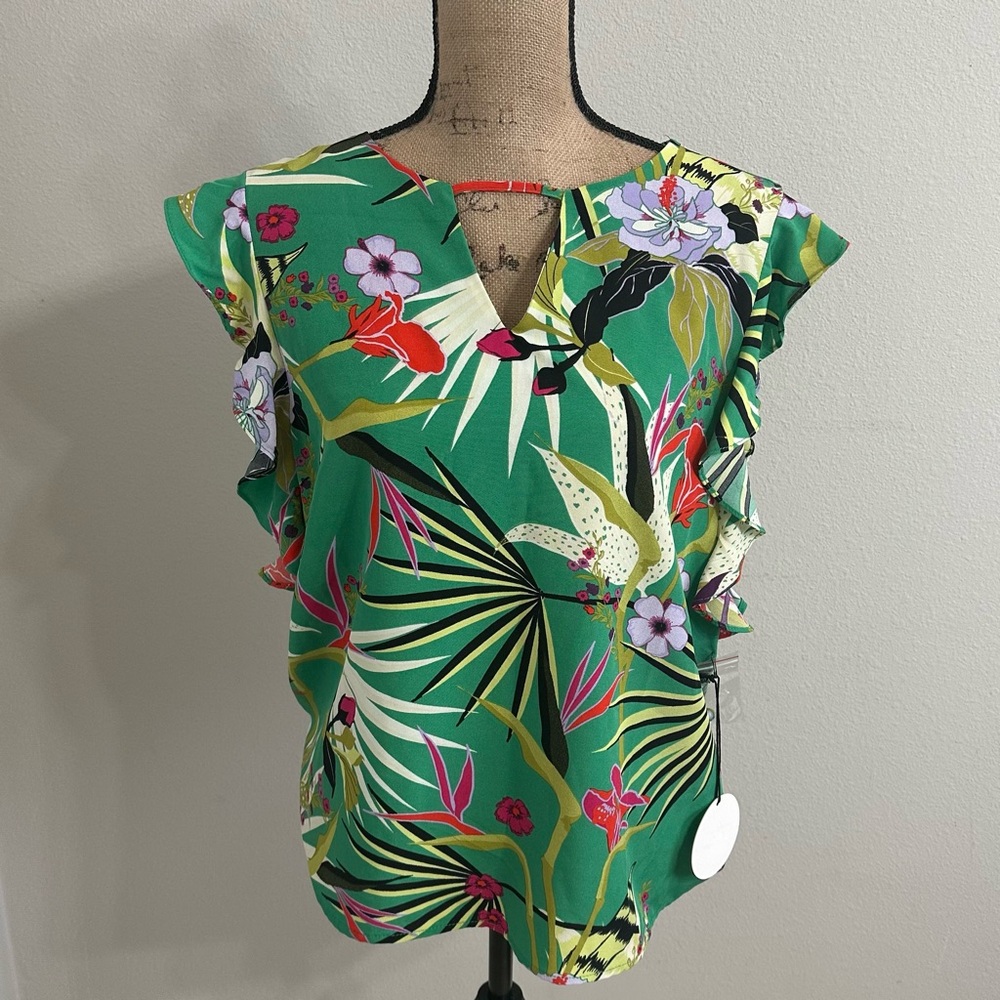 Milk & Honey Ruffle Sleeve Cutout Floral Blouse